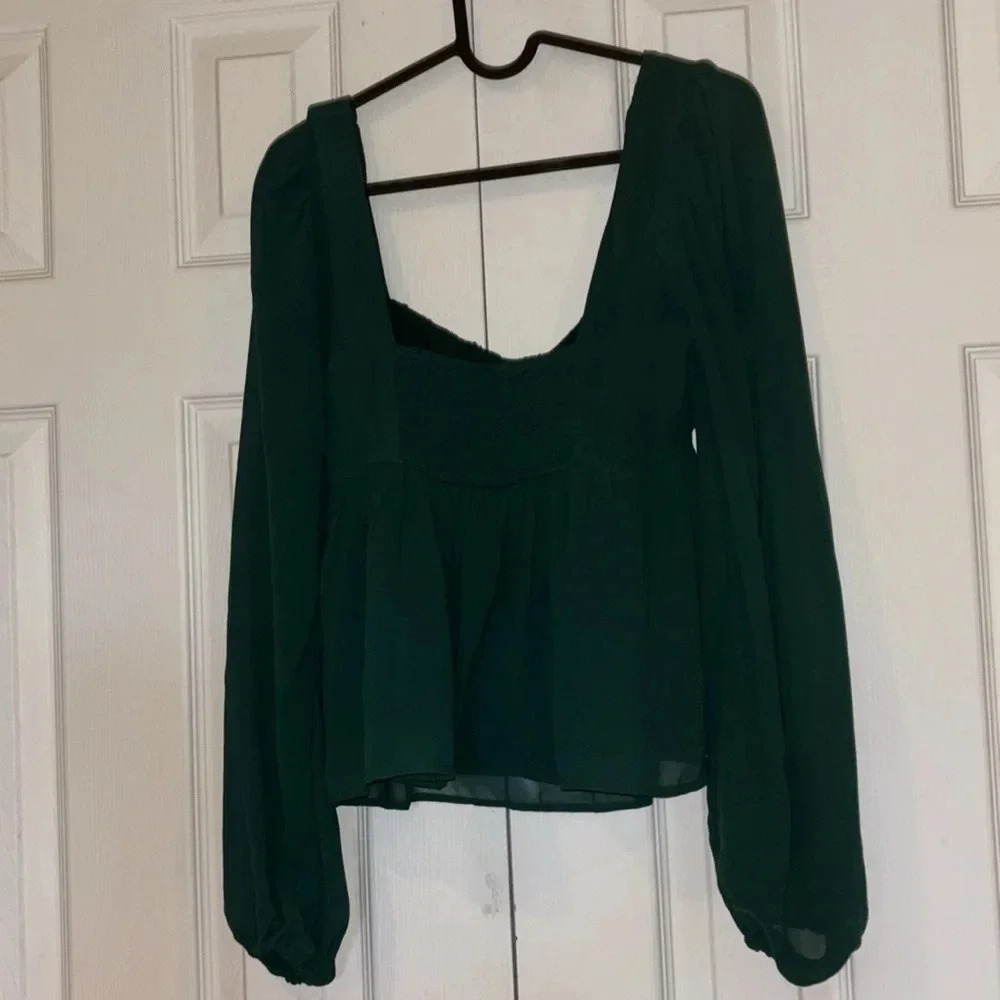 Abercrombie olive green chiffon puff long sleeve blouse Sz S - Picture 16 of 16